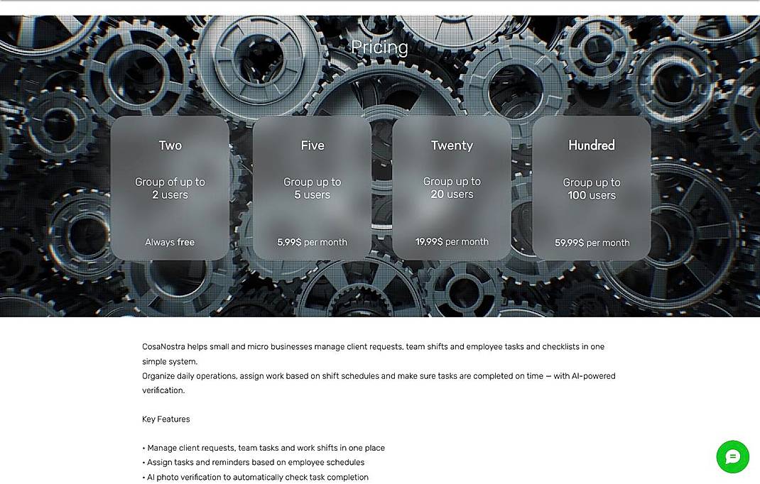 Pricing screenshot