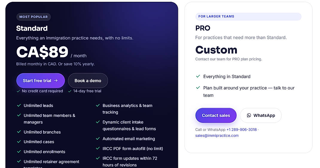 Pricing screenshot