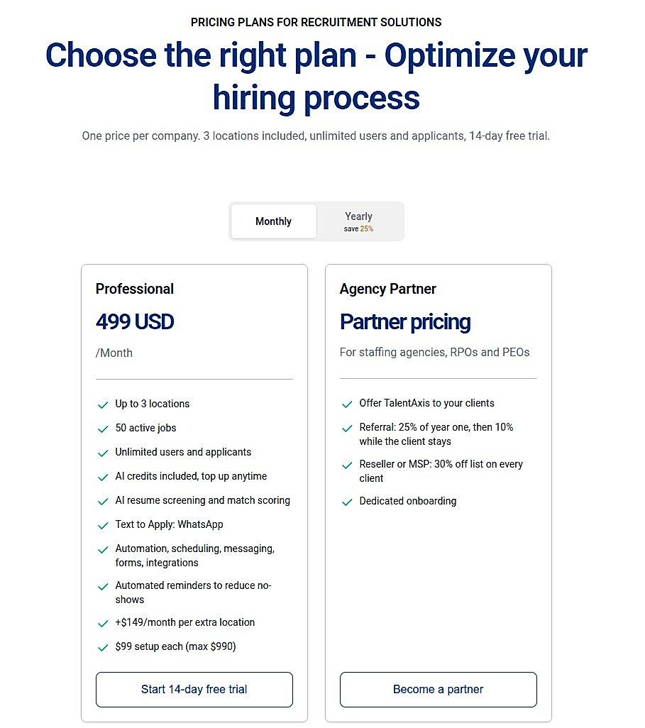 Pricing screenshot