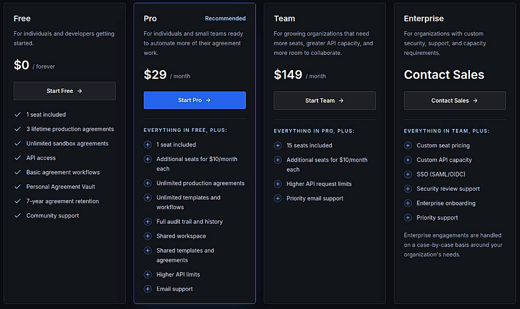 Pricing screenshot