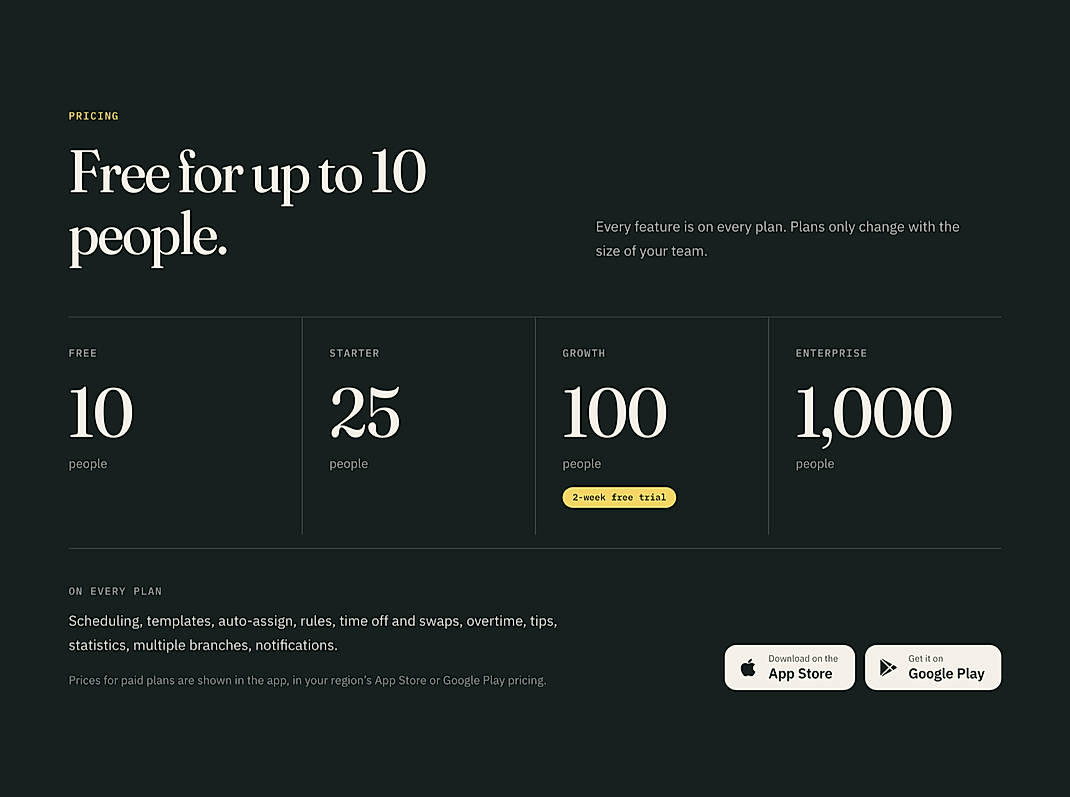 Pricing screenshot