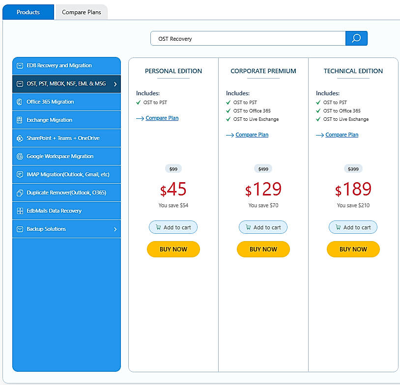 Pricing screenshot
