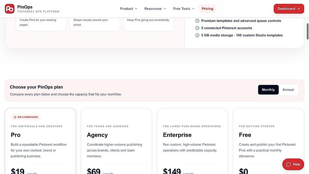 Pricing screenshot