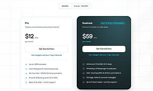 Pricing screenshot