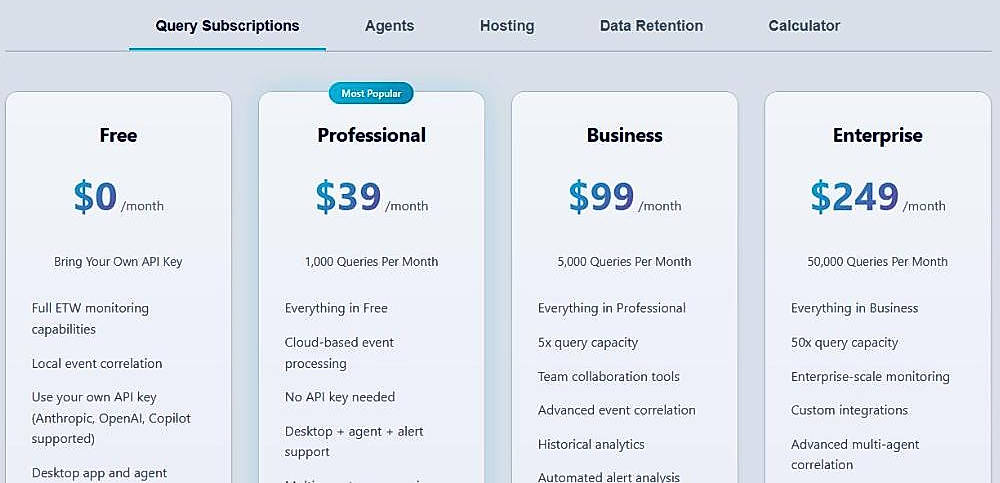 Pricing screenshot