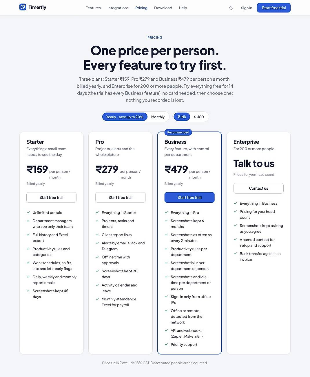 Pricing screenshot