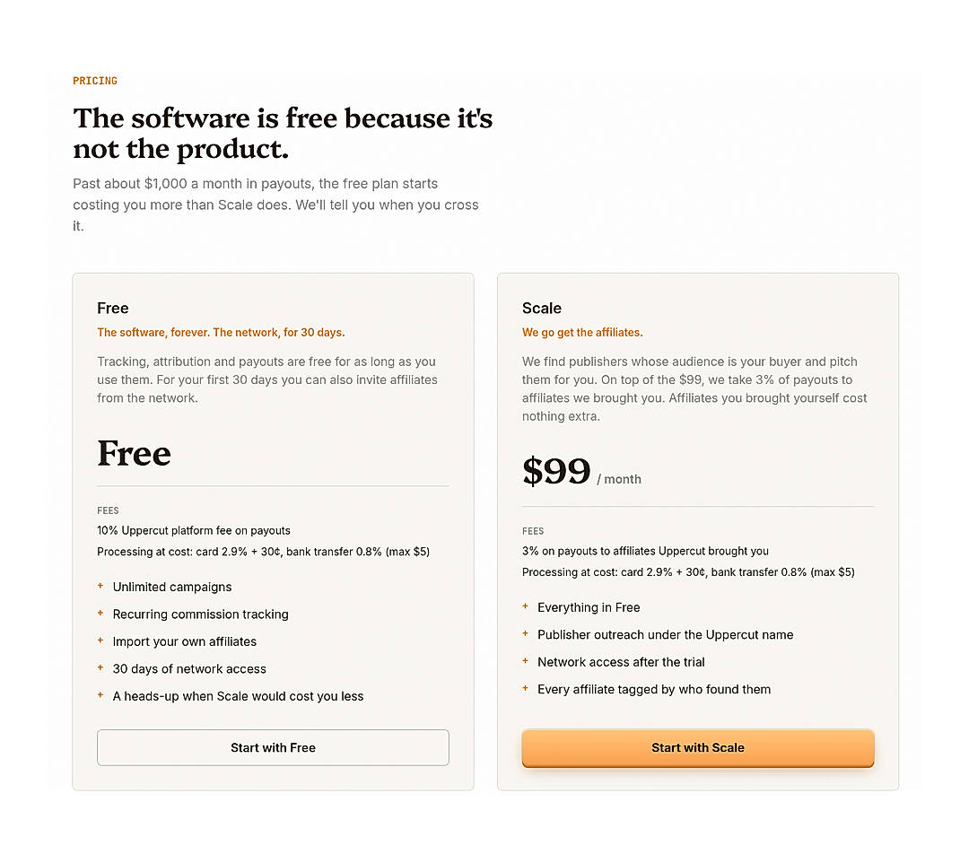 Pricing screenshot