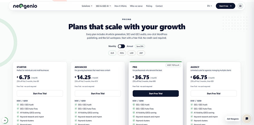Pricing screenshot