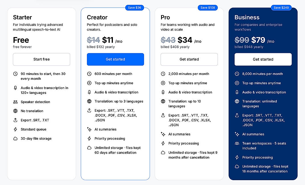 Pricing screenshot