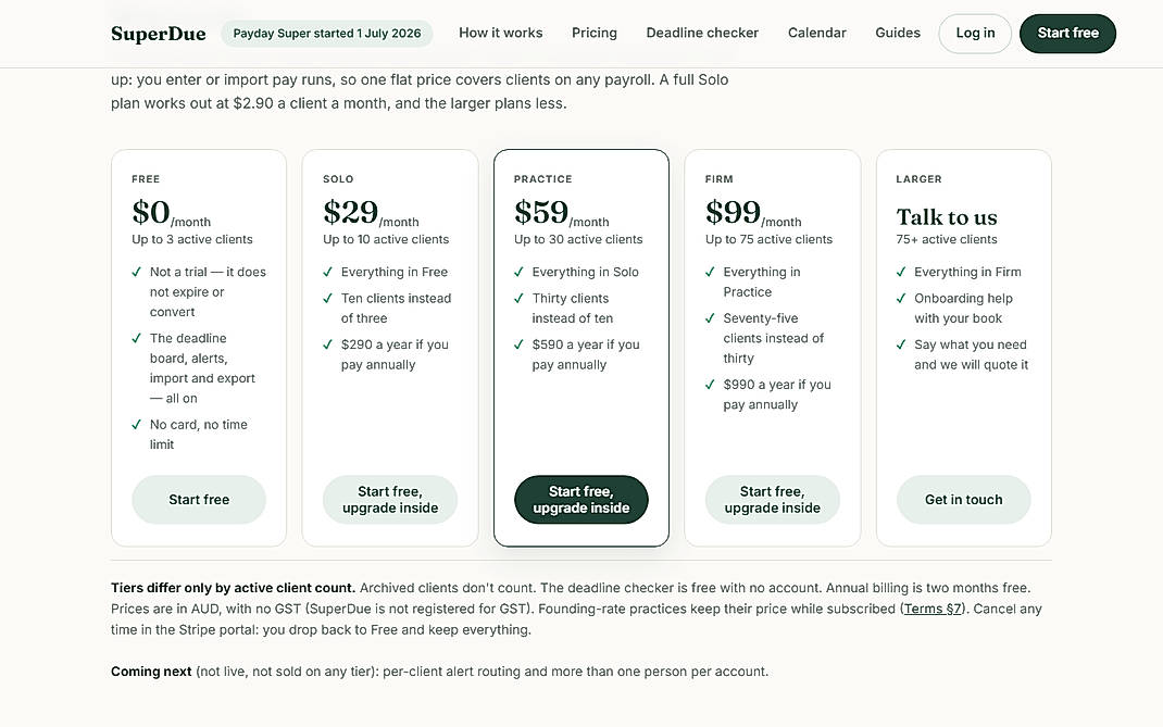 Pricing screenshot