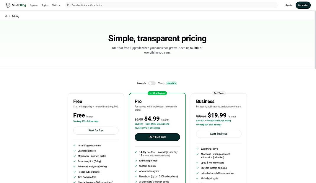 Pricing screenshot