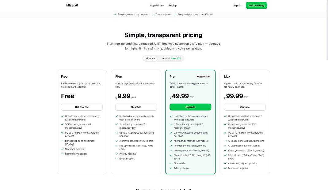 Pricing screenshot