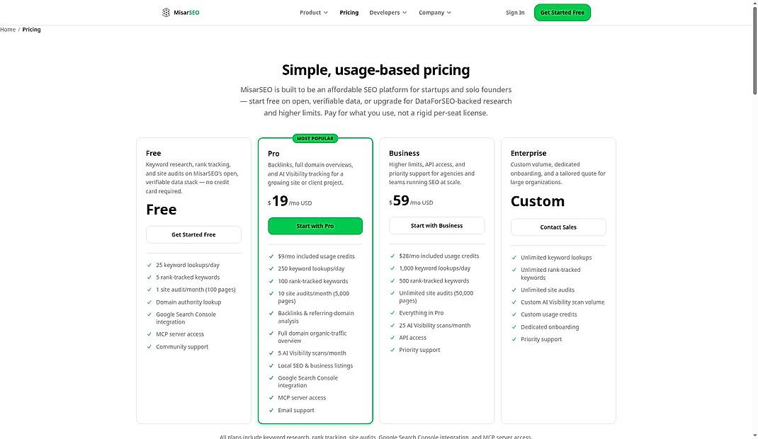 Pricing screenshot