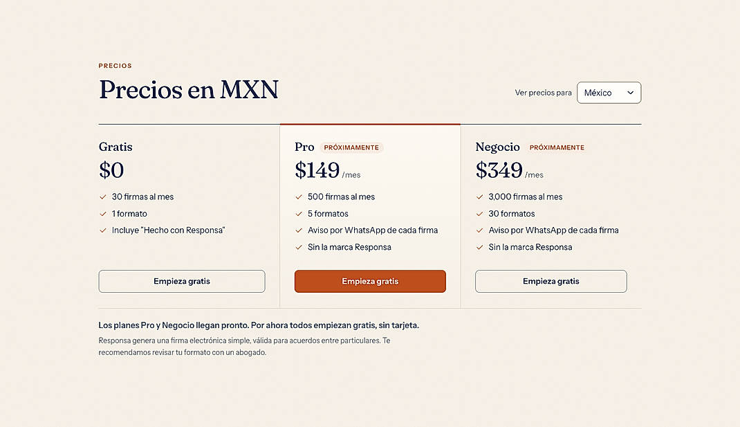 Pricing screenshot