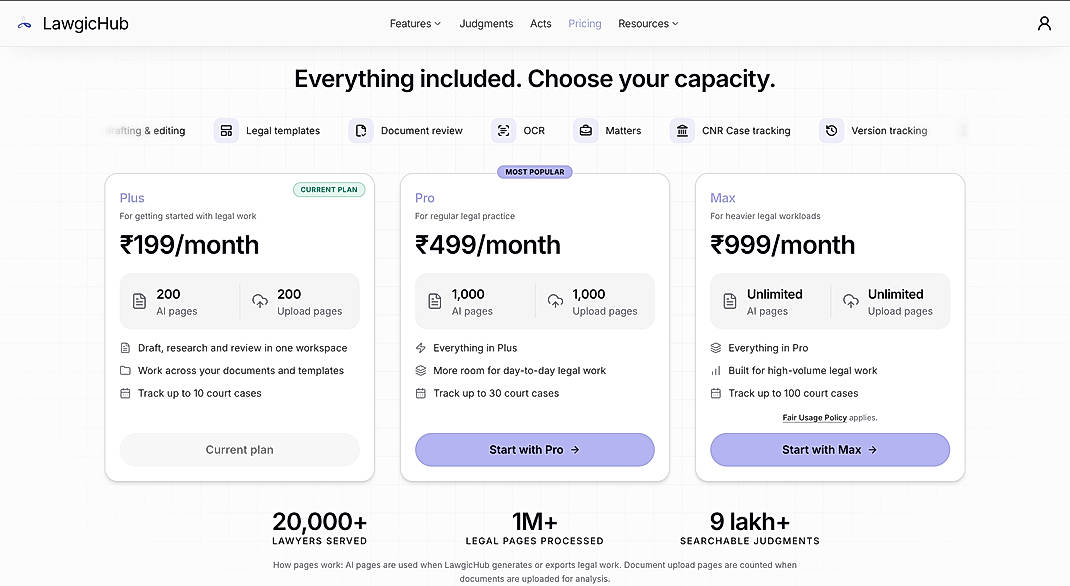 Pricing screenshot