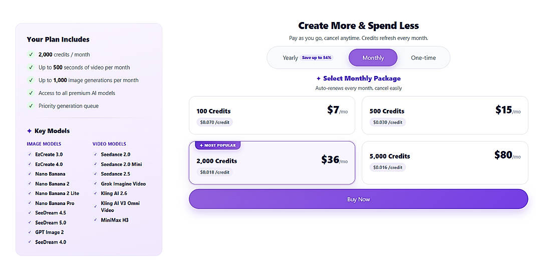 Pricing screenshot