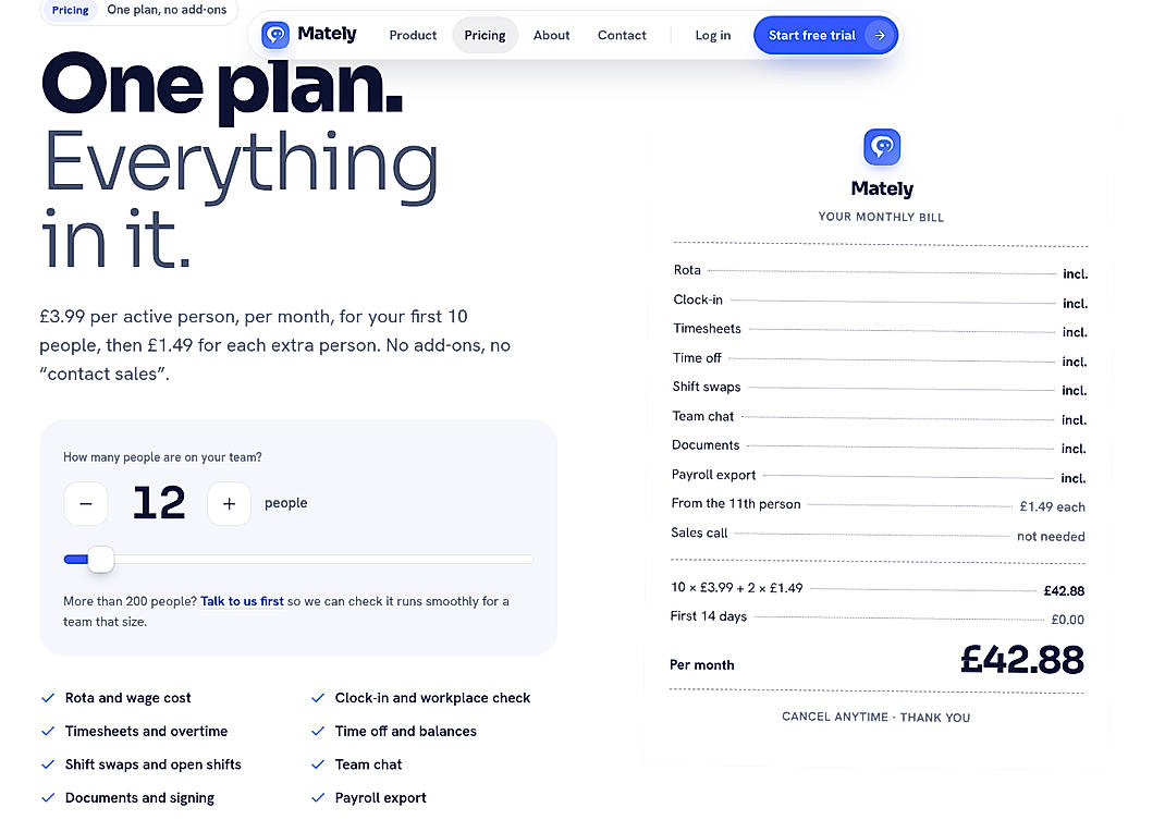 Pricing screenshot