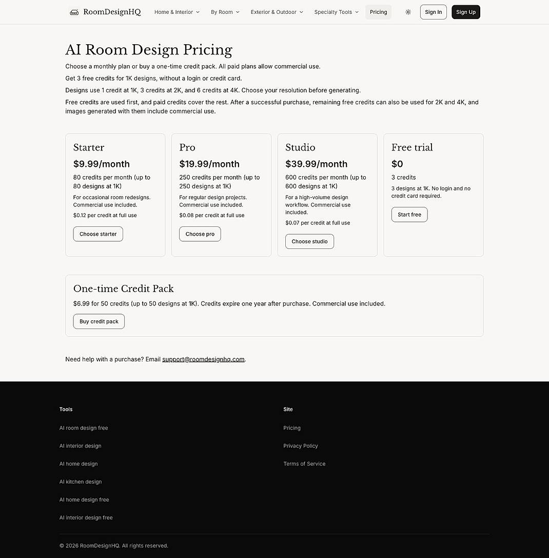 Pricing screenshot