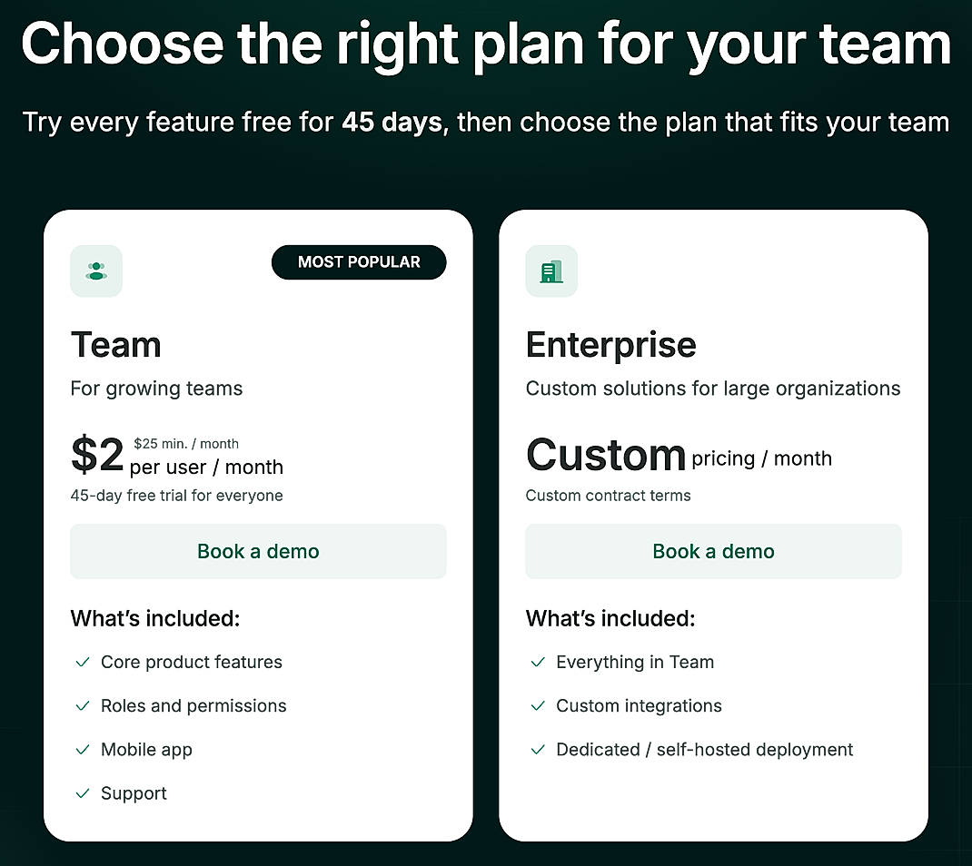 Pricing screenshot