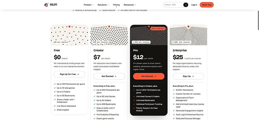 Pricing screenshot