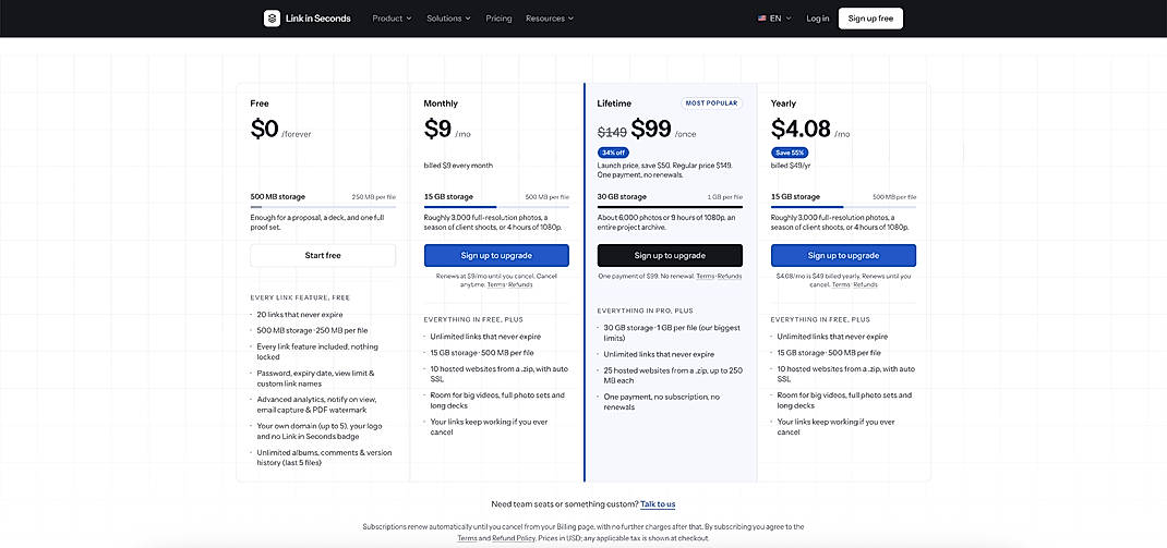 Pricing screenshot