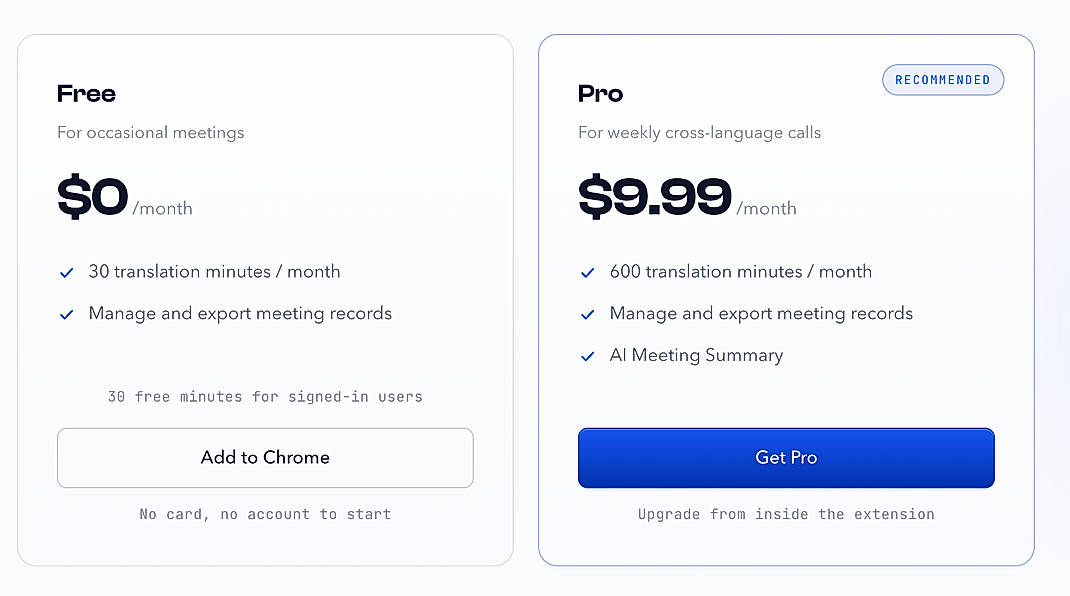 Pricing screenshot