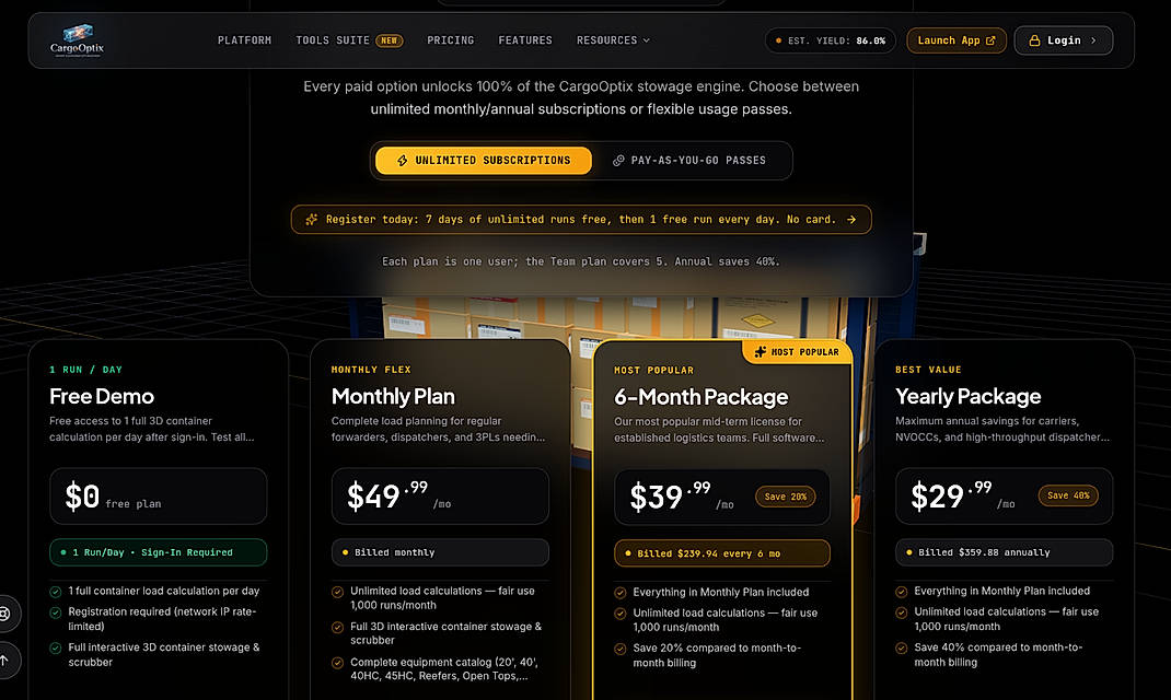 Pricing screenshot