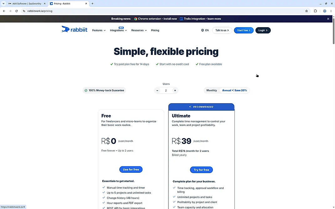 Pricing screenshot