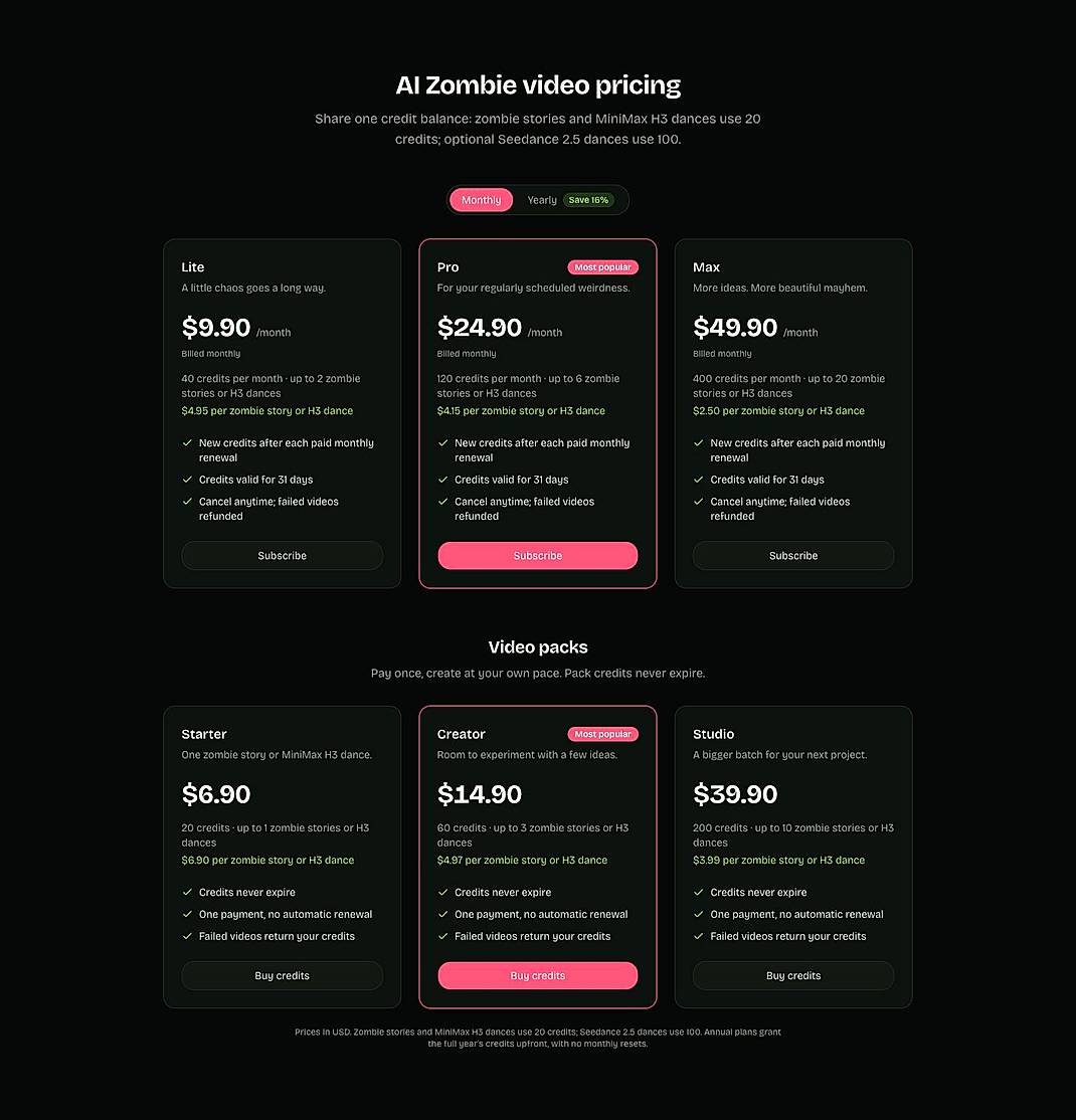 Pricing screenshot