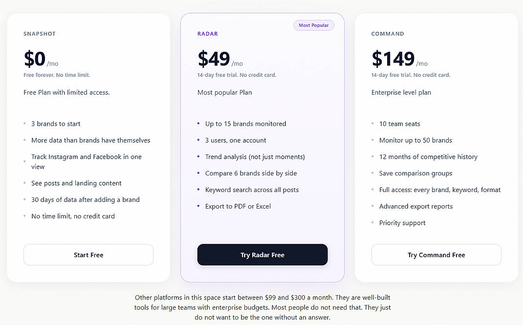 Pricing screenshot