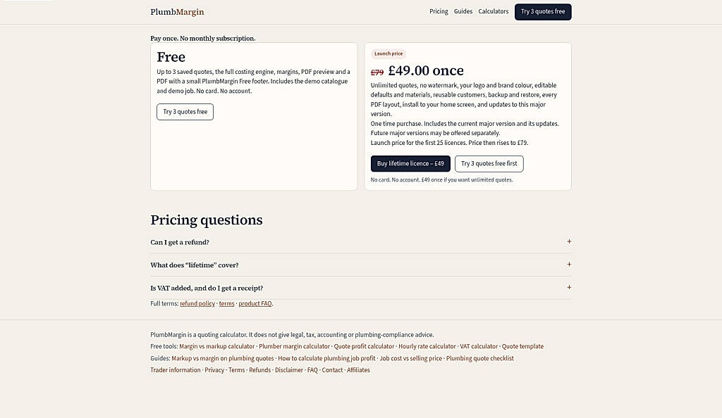 Pricing screenshot