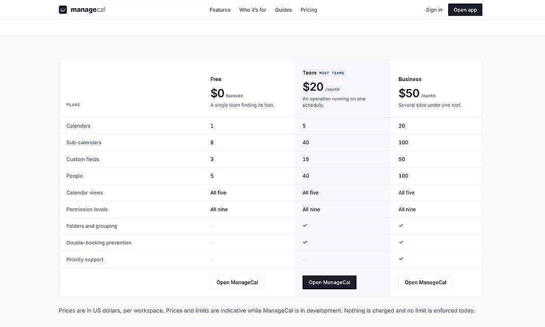 Pricing screenshot