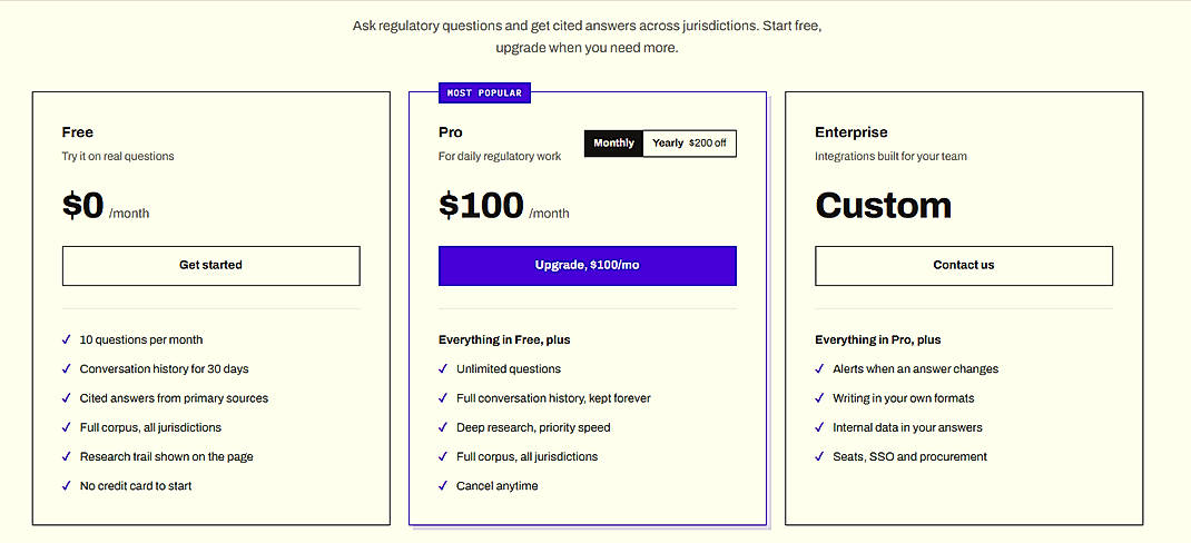 Pricing screenshot