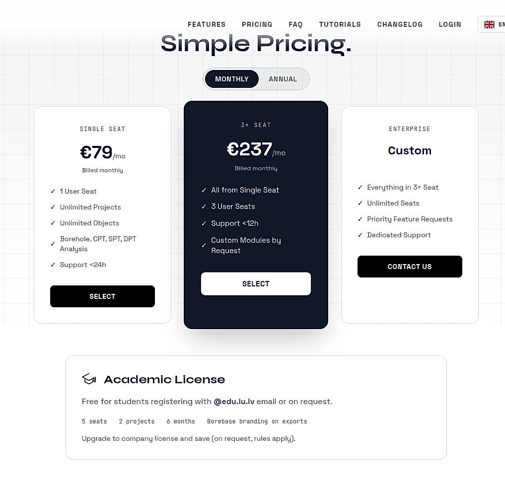 Pricing screenshot
