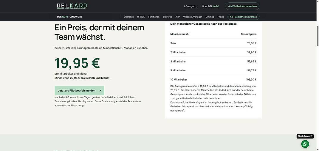 Pricing screenshot