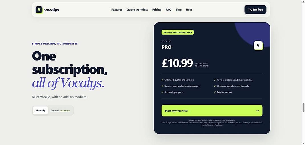 Pricing screenshot