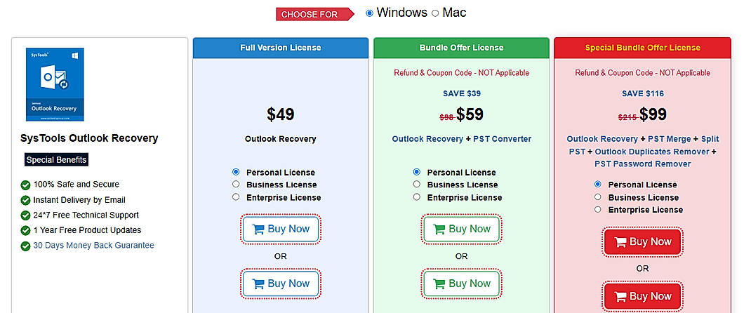 Pricing screenshot