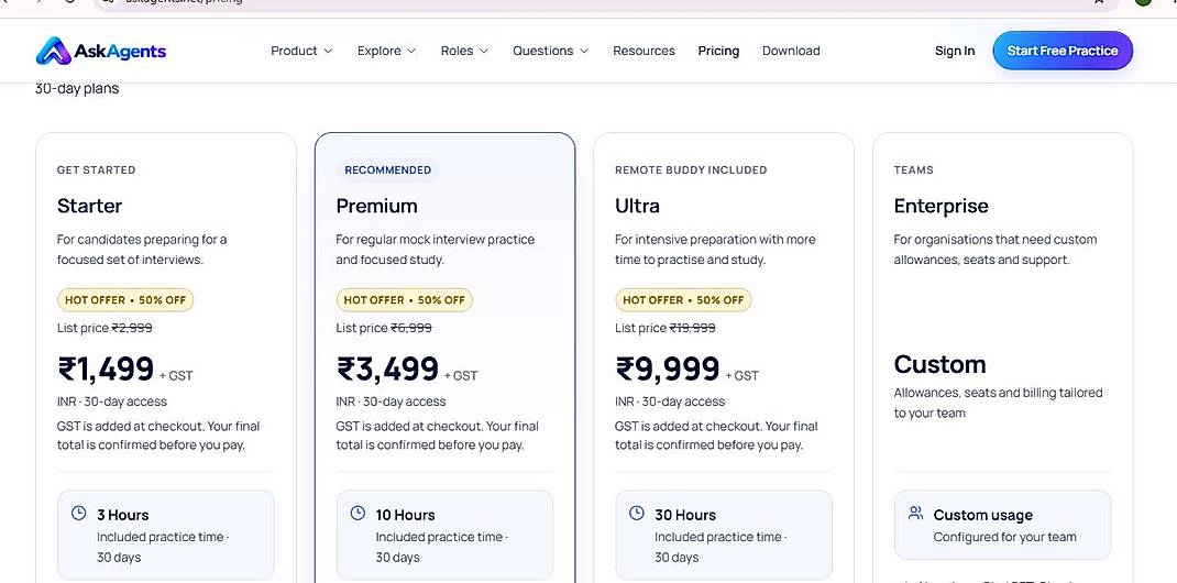 Pricing screenshot