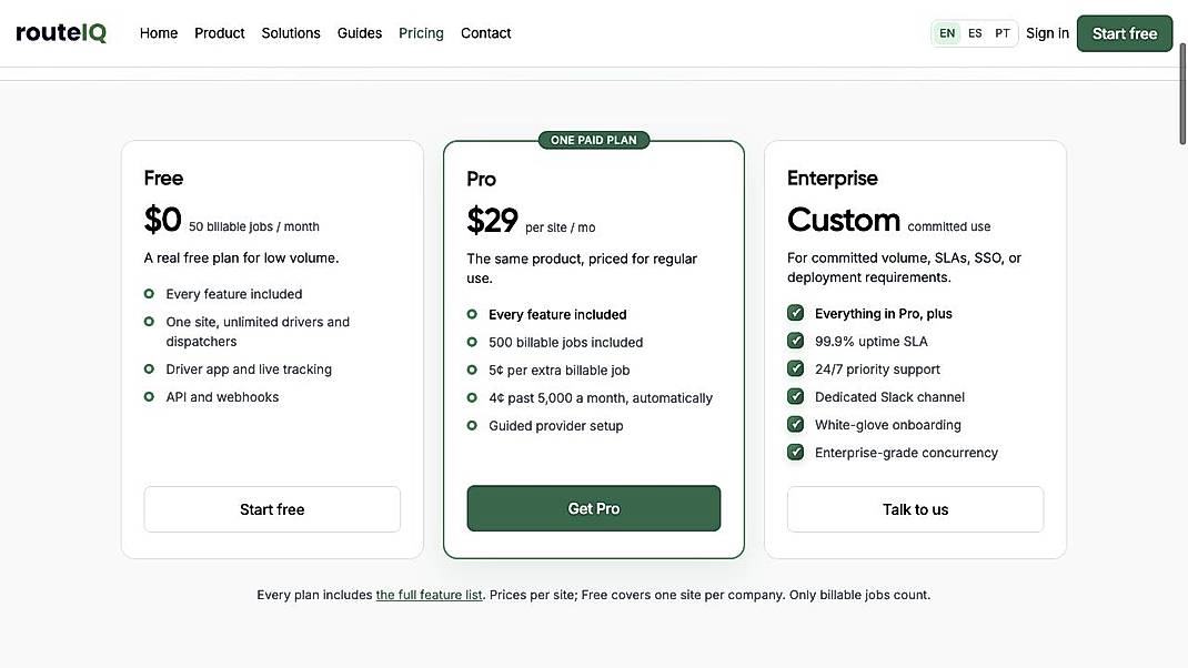 Pricing screenshot