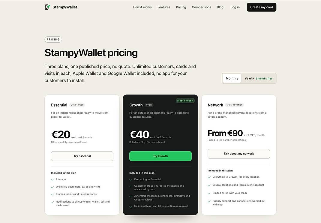 Pricing screenshot
