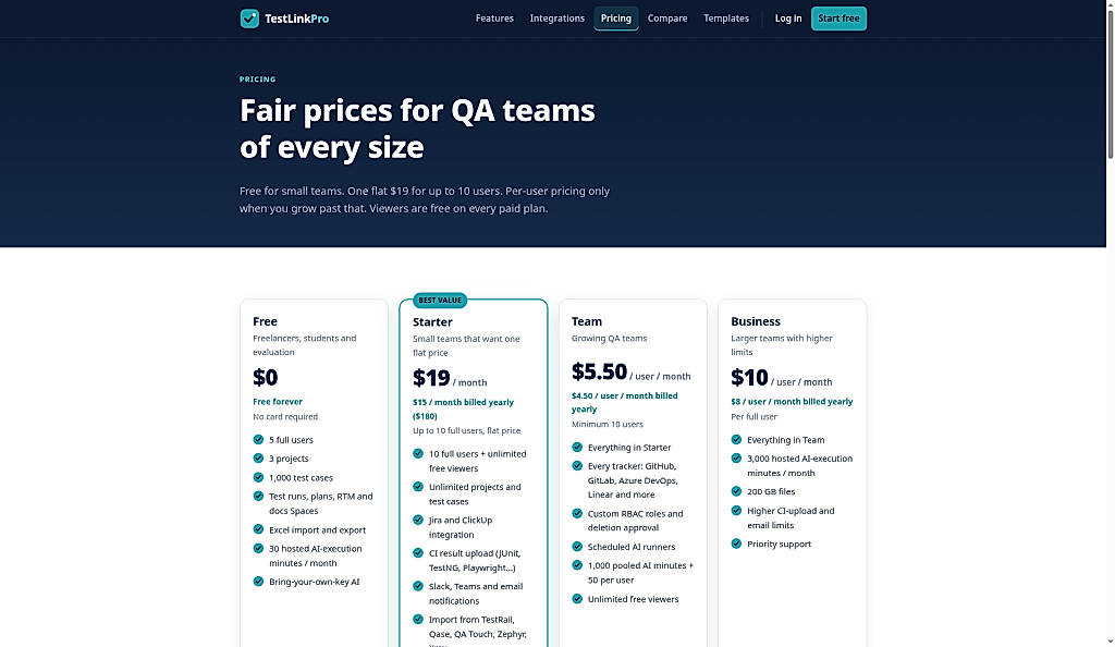 Pricing screenshot