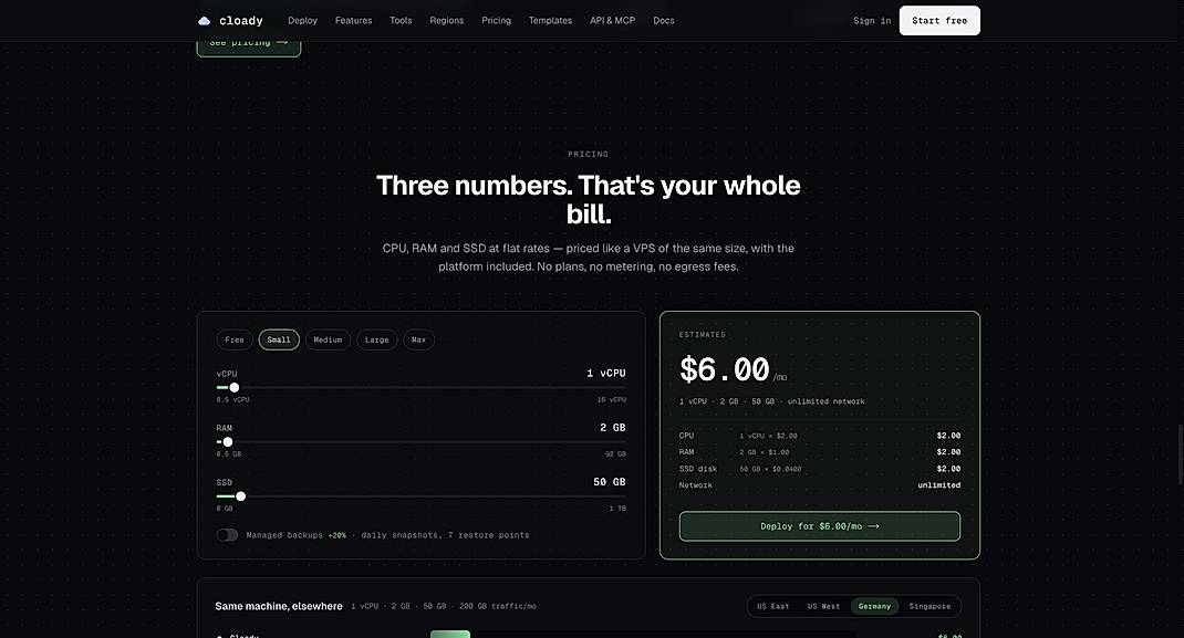 Pricing screenshot