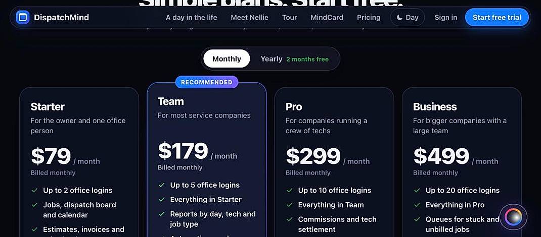 Pricing screenshot