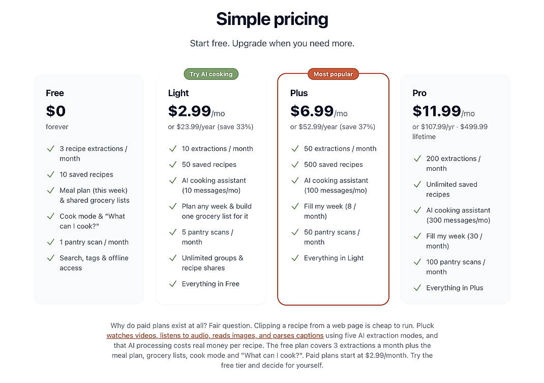 Pricing screenshot
