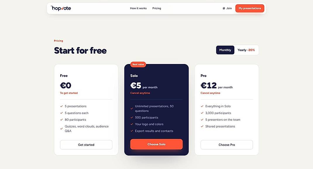 Pricing screenshot
