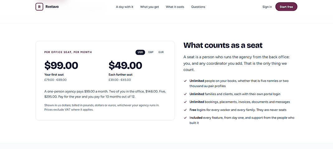 Pricing screenshot