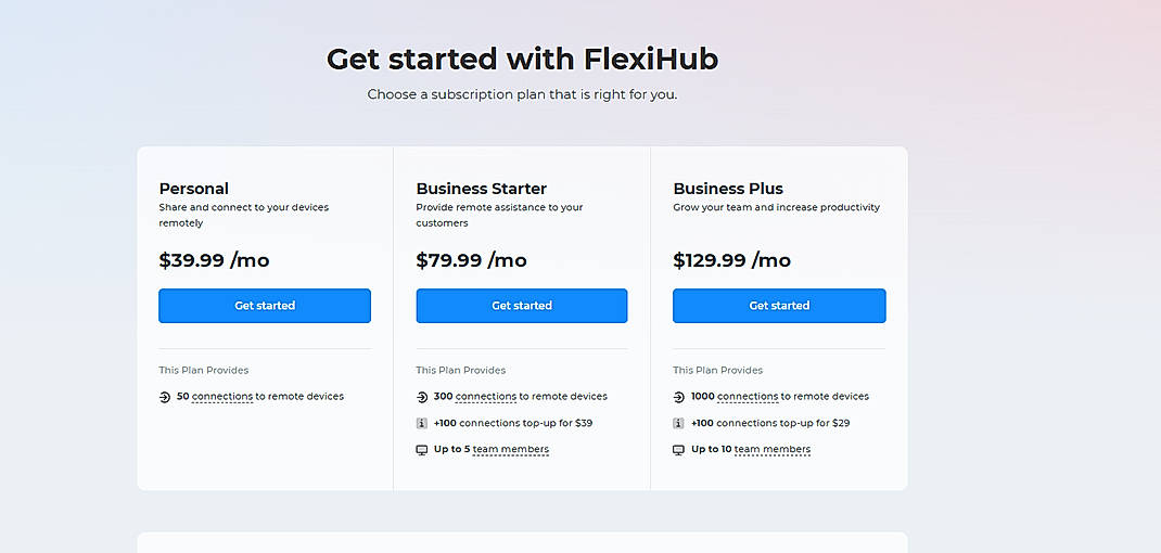 Pricing screenshot