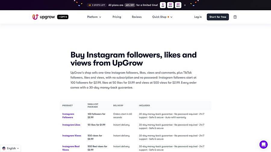 Pricing screenshot