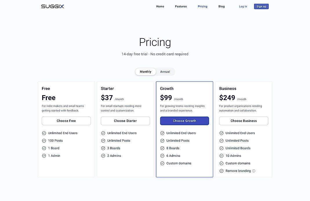 Pricing screenshot