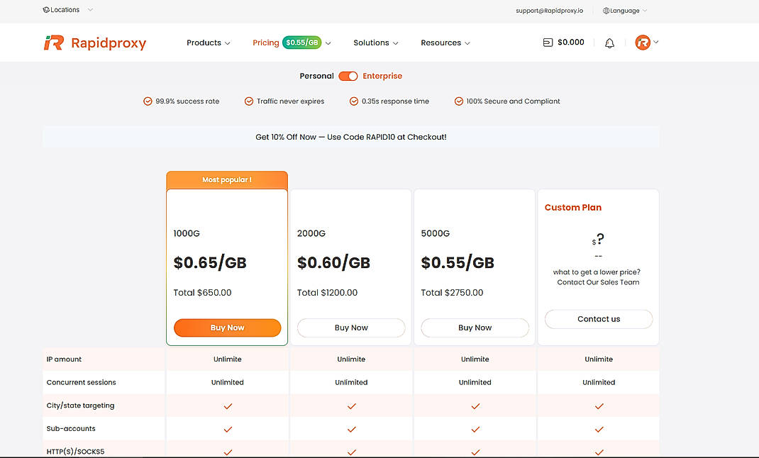 Pricing screenshot